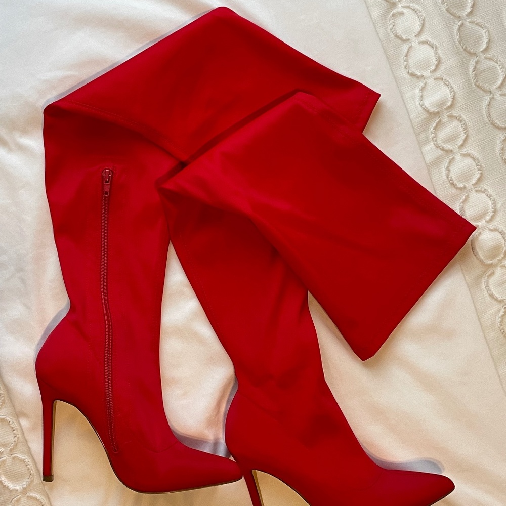 Red over the knee boots